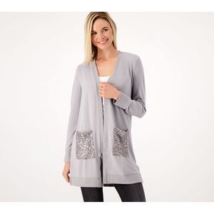 Belle by Kim Gravel Women's Top Sweater Sz XL Sequin Pocket Brushed Gray A555486